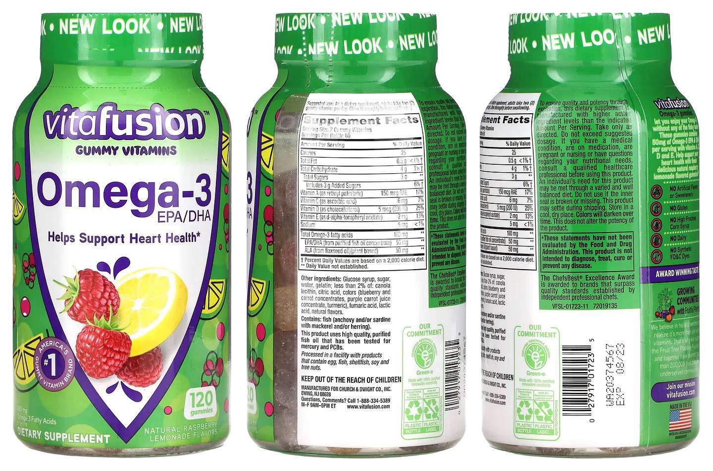 VitaFusion, Omega-3, EPA/DHA, Raspberry Lemonade packaging