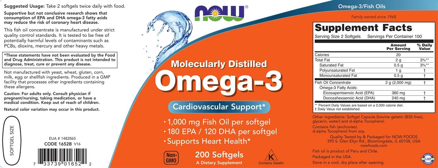 NOW Foods, Omega-3 Fish Oil label