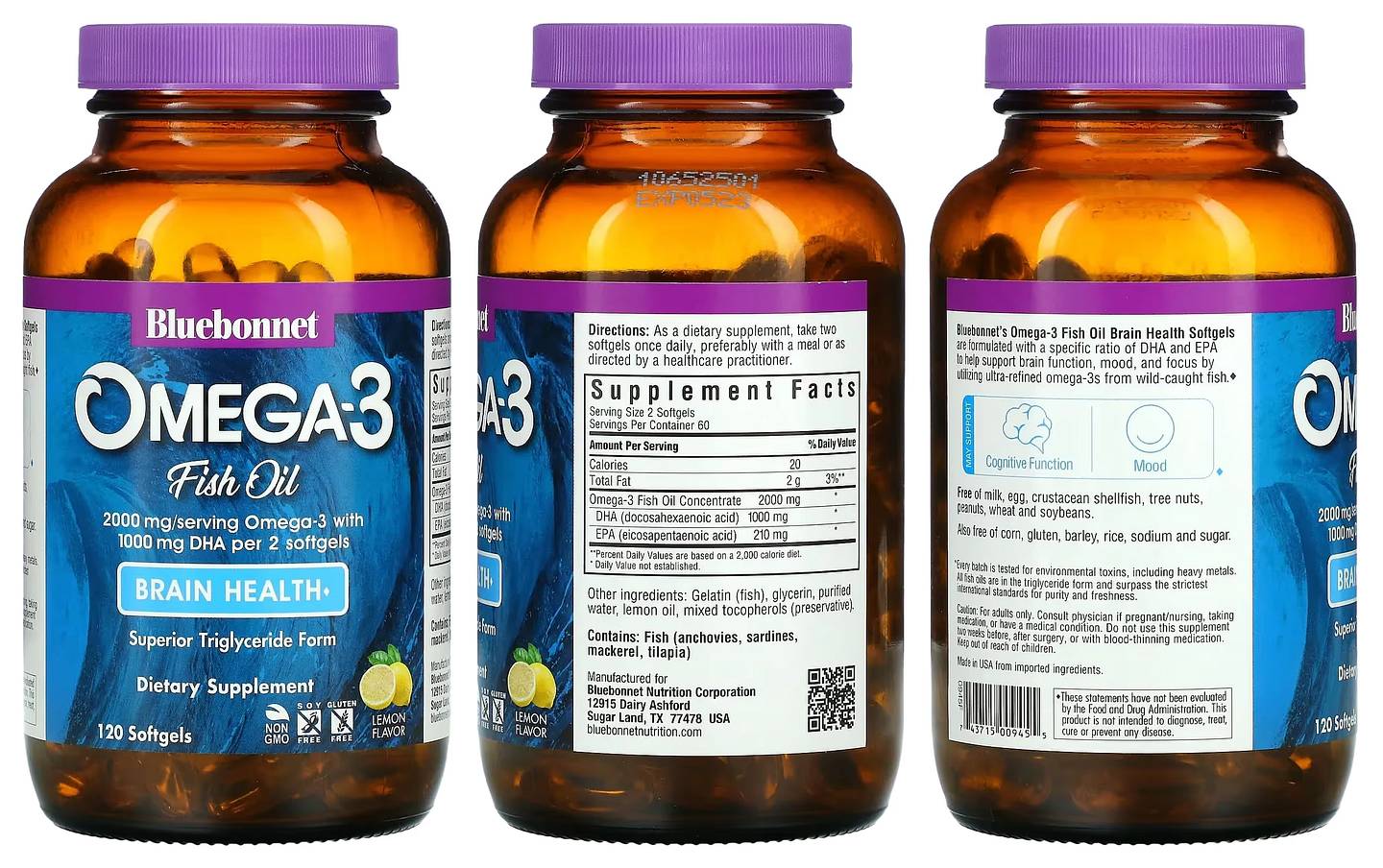 Bluebonnet Nutrition, Omega-3 Fish Oil packaging