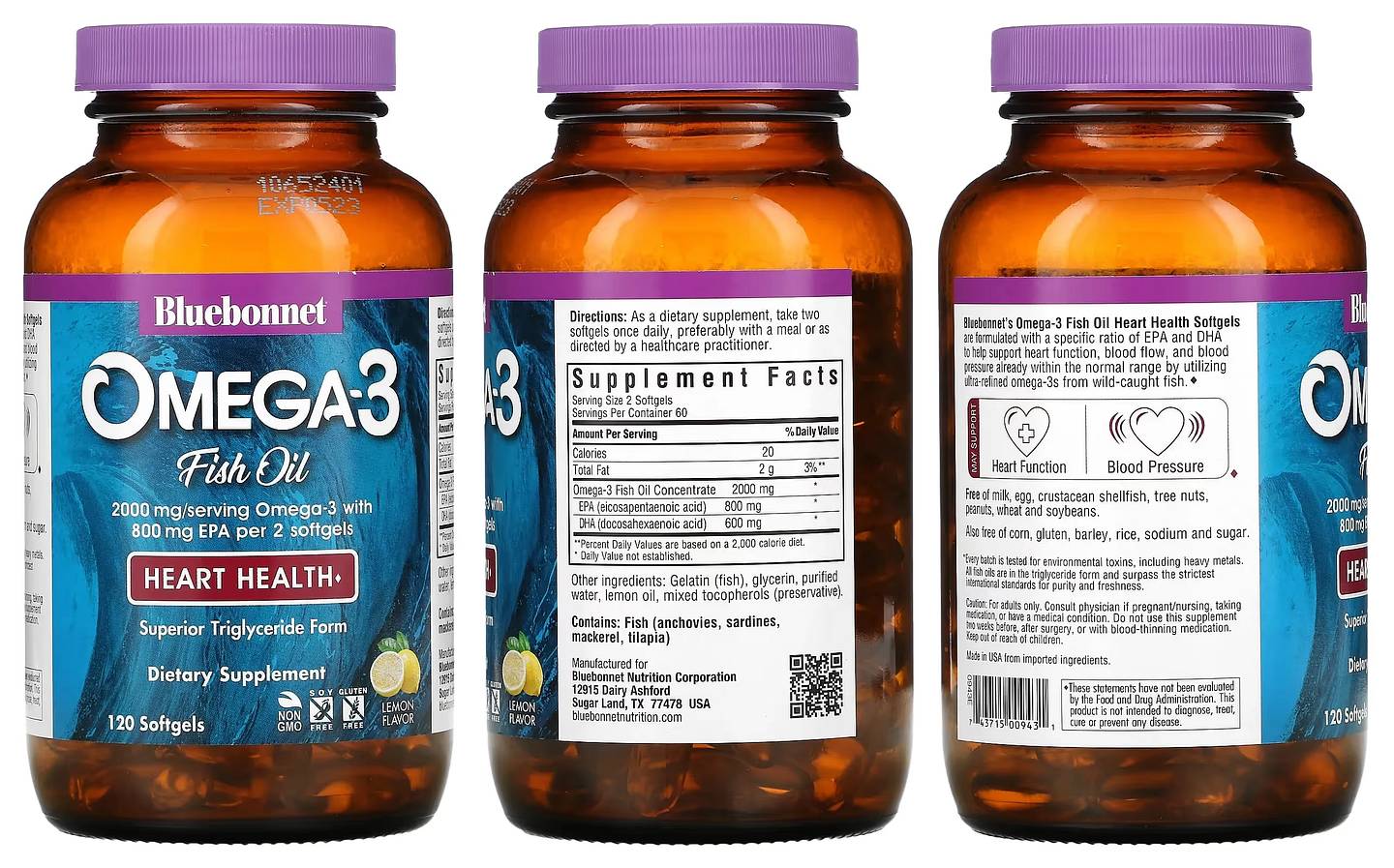 Bluebonnet Nutrition, Omega-3 Fish Oil packaging