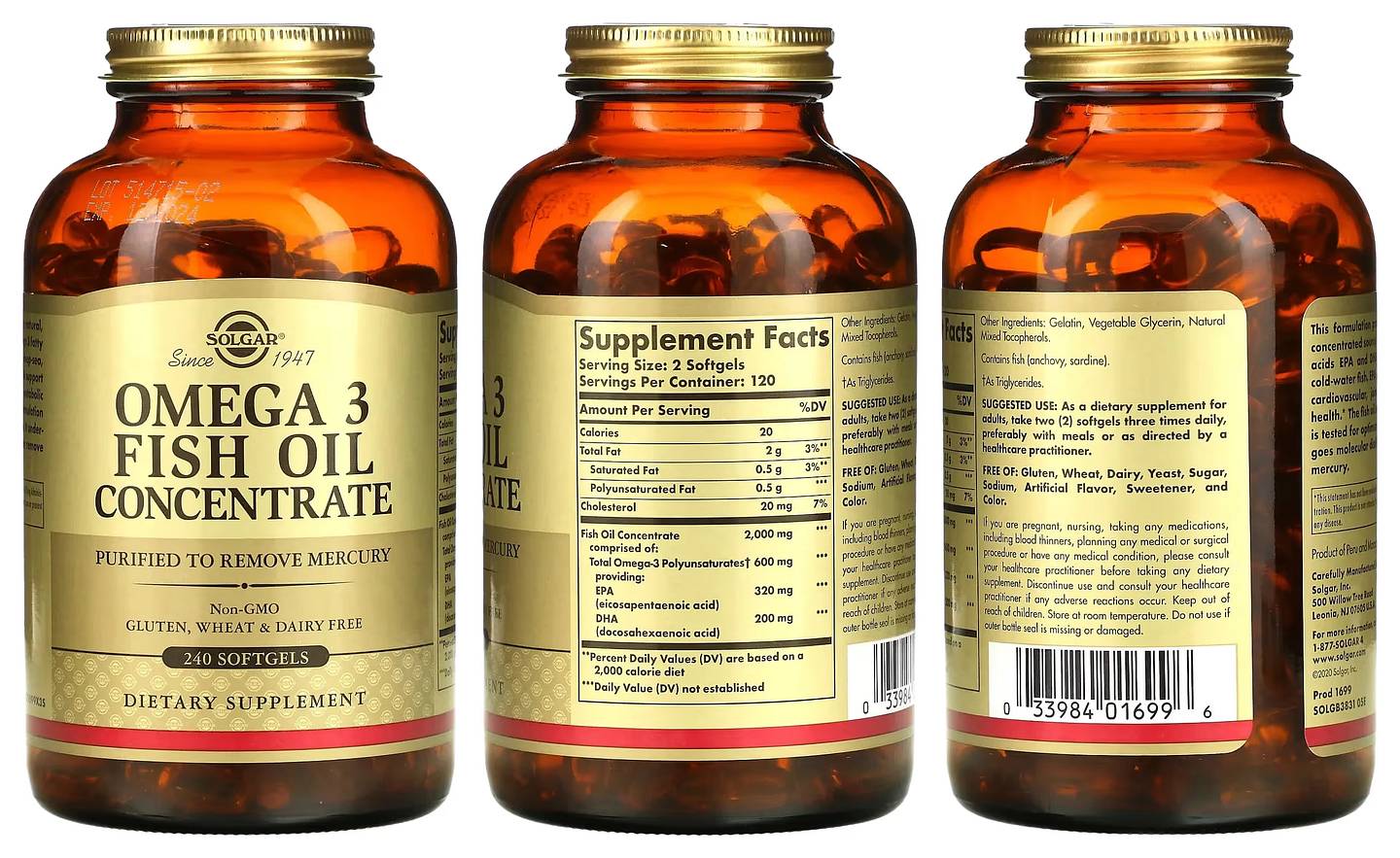 Solgar, Omega 3 Fish Oil Concentrate packaging