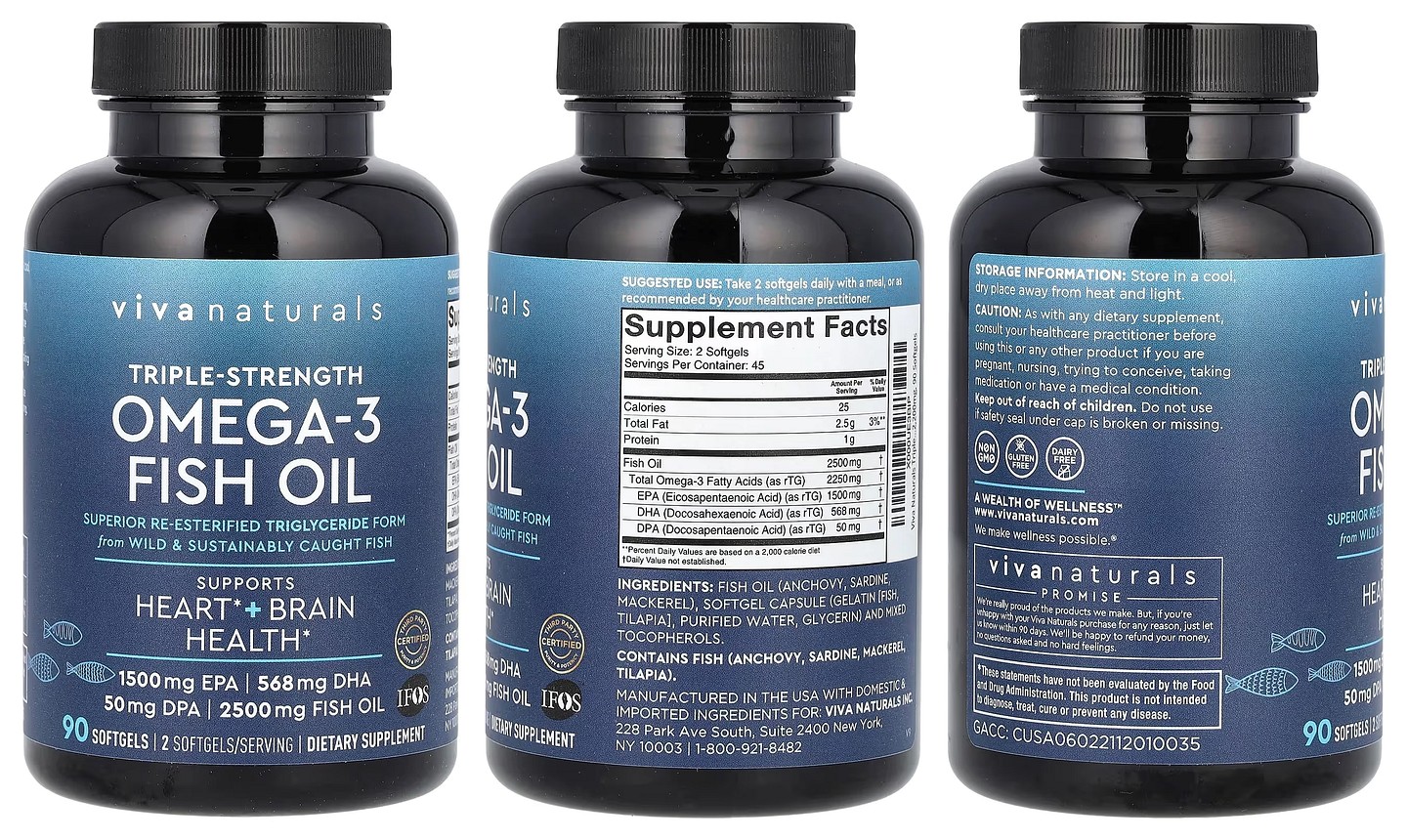 Viva Naturals, Omega-3 Fish Oil, Triple Strength, 1,100 mg packaging