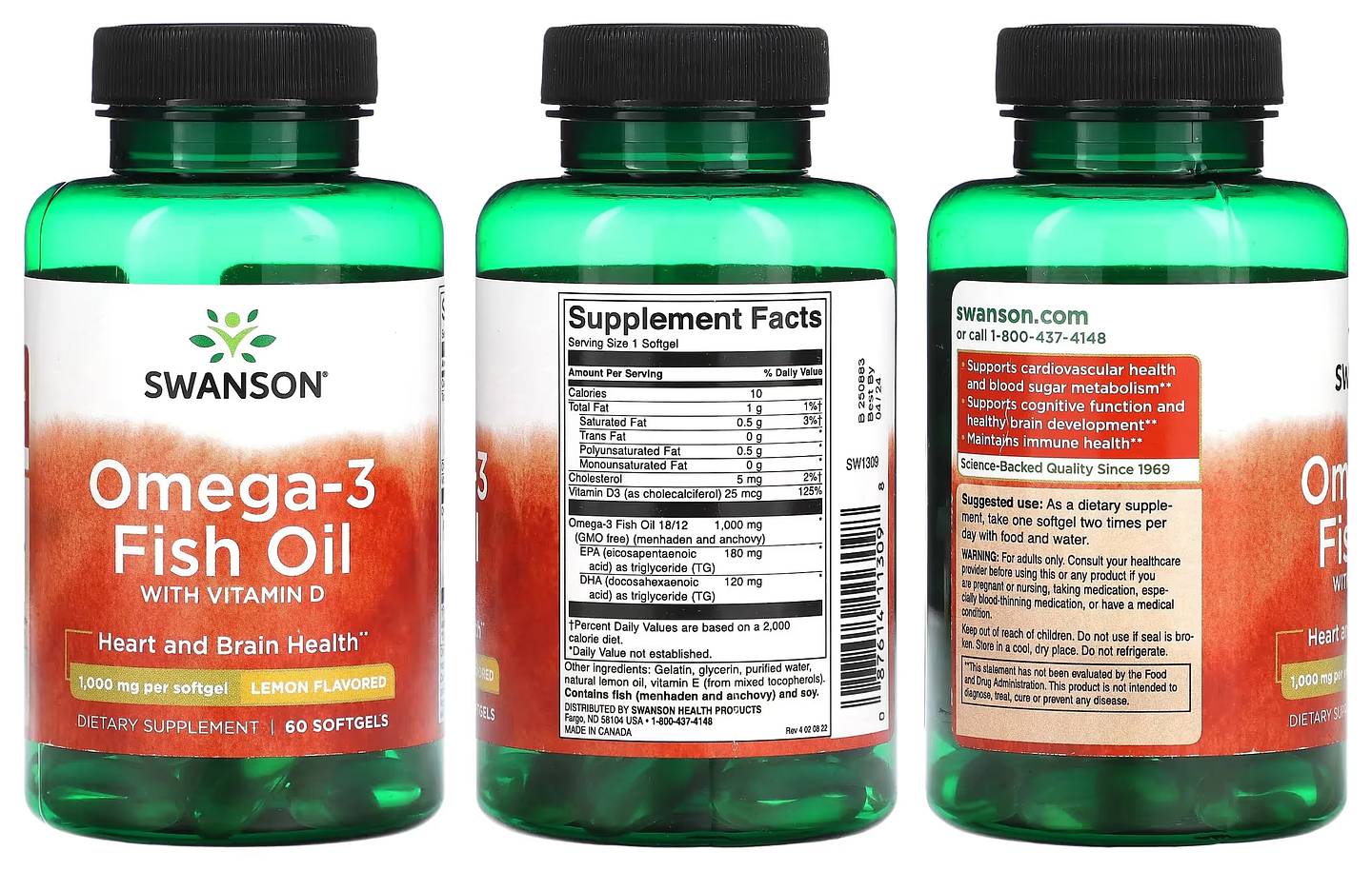 Swanson, Omega-3 Fish Oil with Vitamin D packaging
