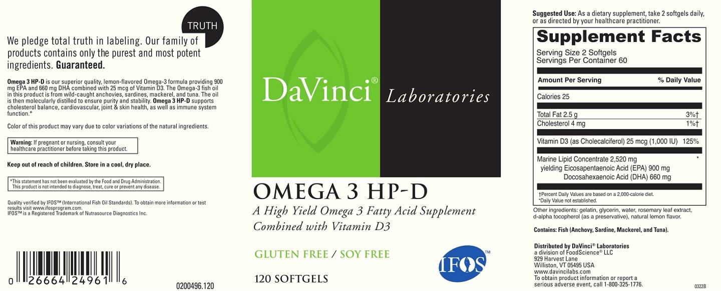 DaVinci Laboratories of Vermont, Omega 3 HP-D label