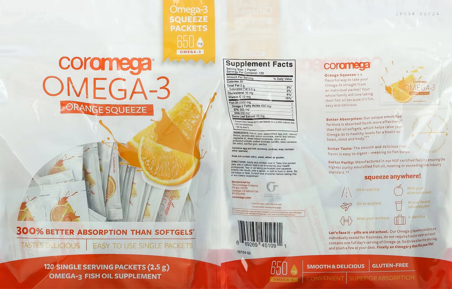 Coromega, Omega-3, Orange Squeeze label