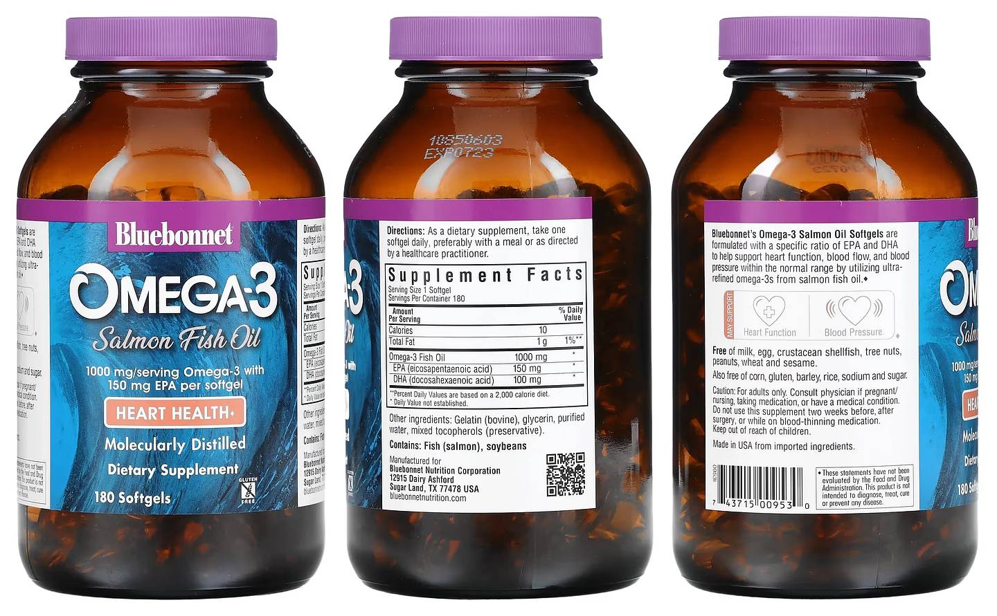 Bluebonnet Nutrition, Omega-3 Salmon Fish Oil packaging