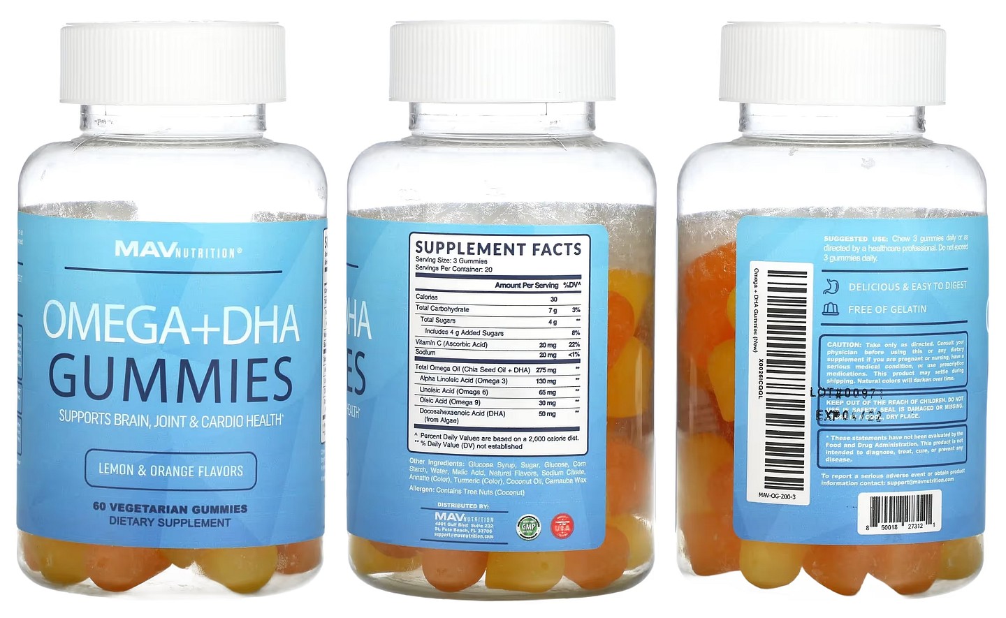 MAV Nutrition, Omega + DHA Gummies packaging