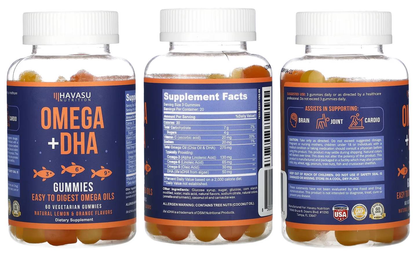 Havasu Nutrition, Omega + DHA Gummies packaging