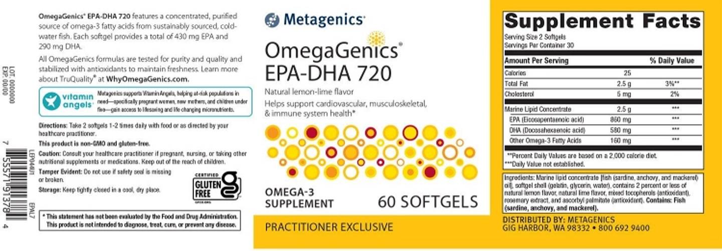 Metagenics, OmegaGenics EPA-DHA 720, Natural Lemon Lime label