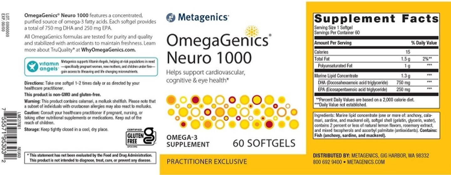 Metagenics, OmegaGenics Neuro 1000 label