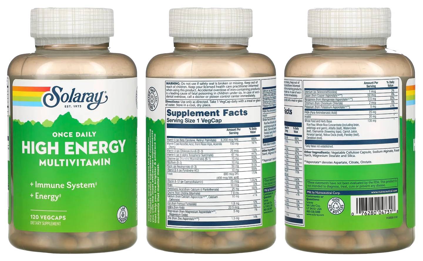 Solaray, Once Daily High Energy Multivitamin packaging