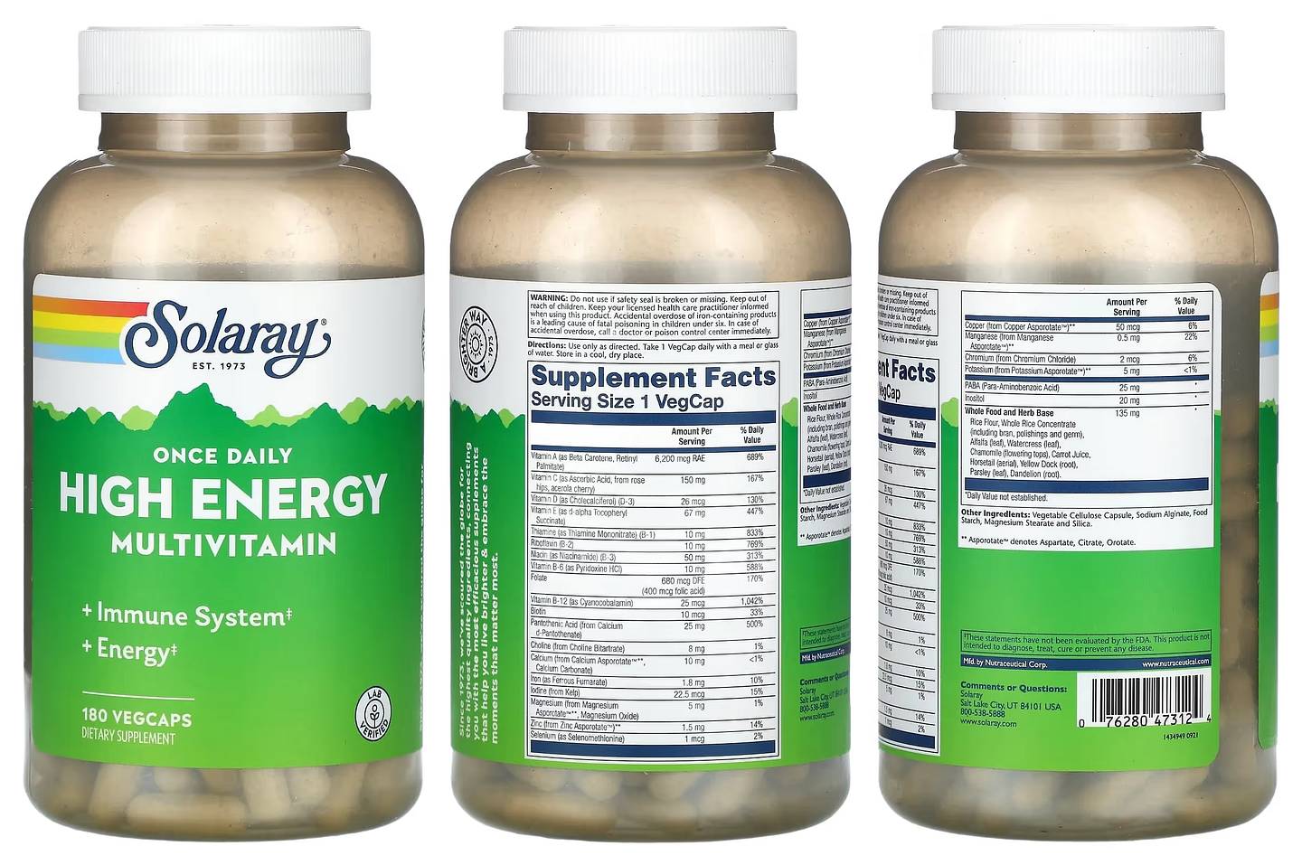 Solaray, Once Daily High Energy Multivitamin packaging