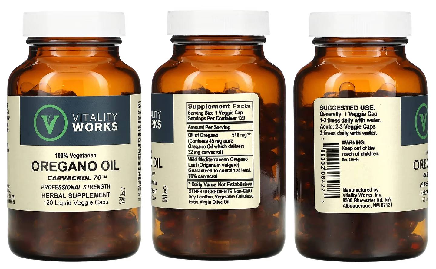 Vitality Works, Oregano Oil packaging