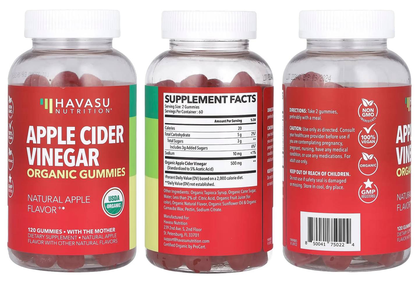 Havasu Nutrition, Organic Apple Cider Vinegar Gummies packaging