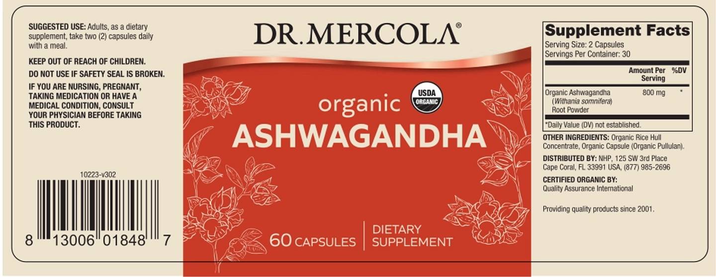 Dr. Mercola, Organic Ashwagandha label