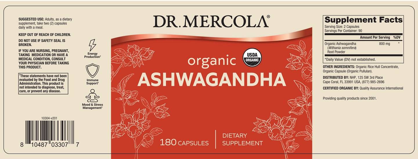 Dr. Mercola, Organic Ashwagandha label