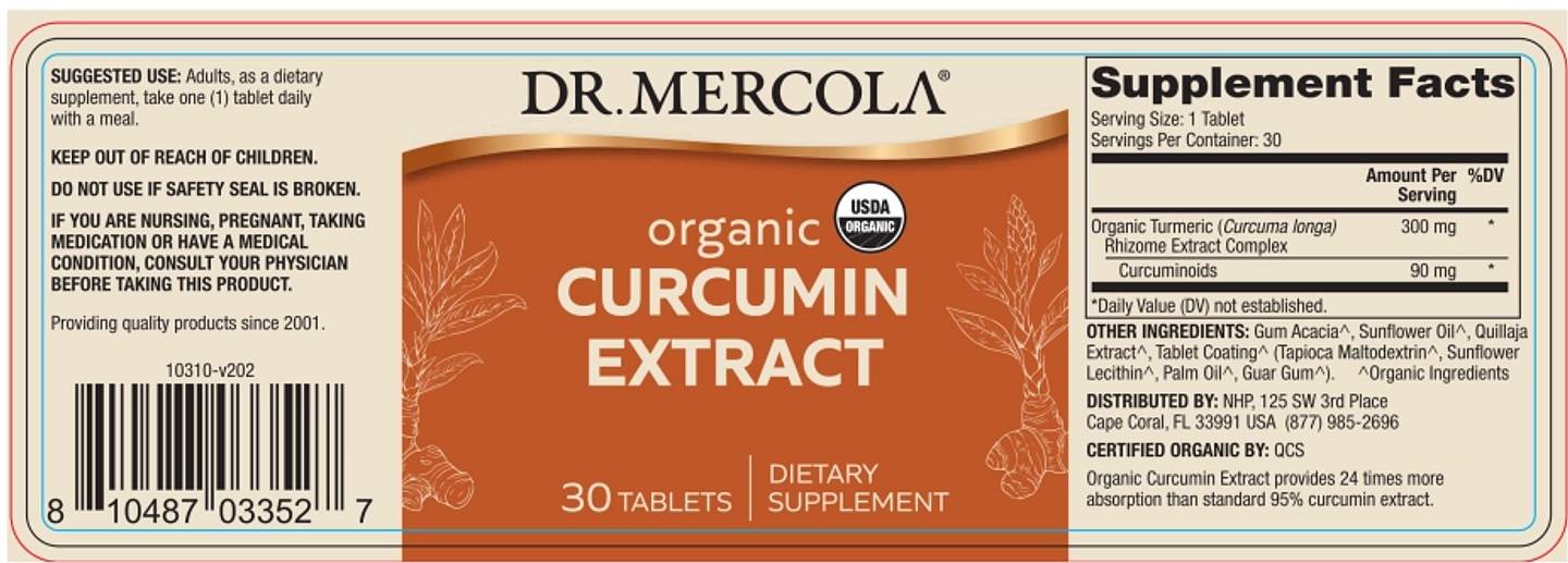 Dr. Mercola, Organic Curcumin Extract label