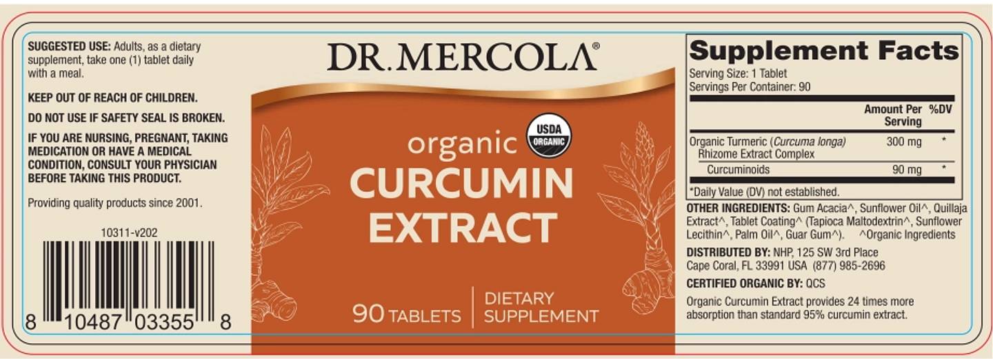 Dr. Mercola, Organic Curcumin Extract label