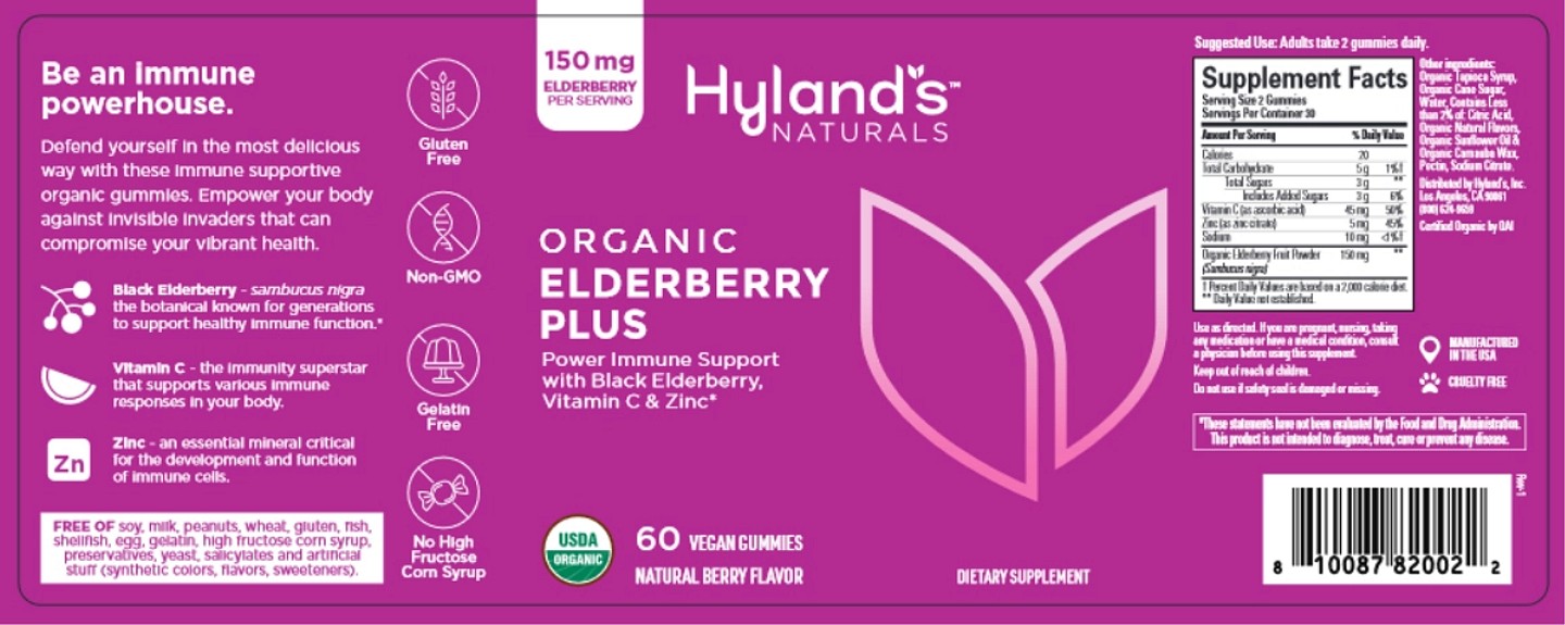Hyland's Naturals, Organic Elderberry Plus Gummies label