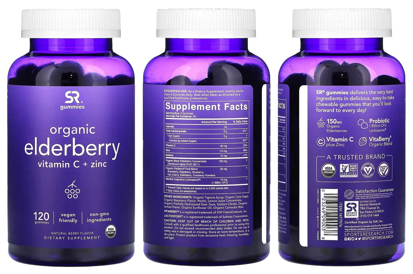 Sports Research, Organic Elderberry Vitamin C + Zinc packaging