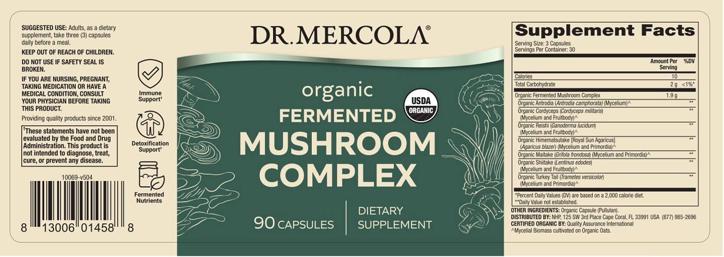 Dr. Mercola, Organic Fermented Mushroom Complex label