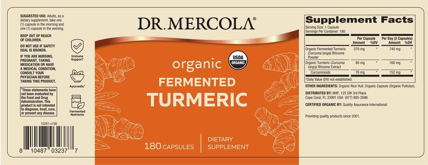 Dr. Mercola, Organic Fermented Turmeric label