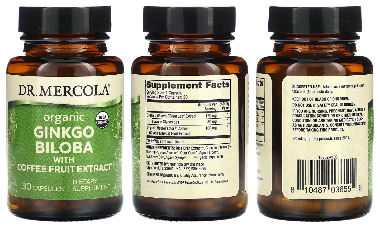 Dr. Mercola, Organic Ginkgo Biloba with Coffee Fruit Extract packaging