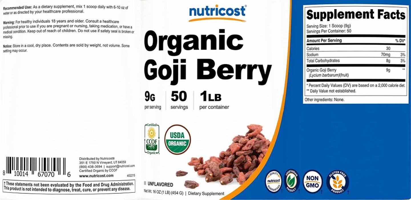 Nutricost, Organic Goji Berry label