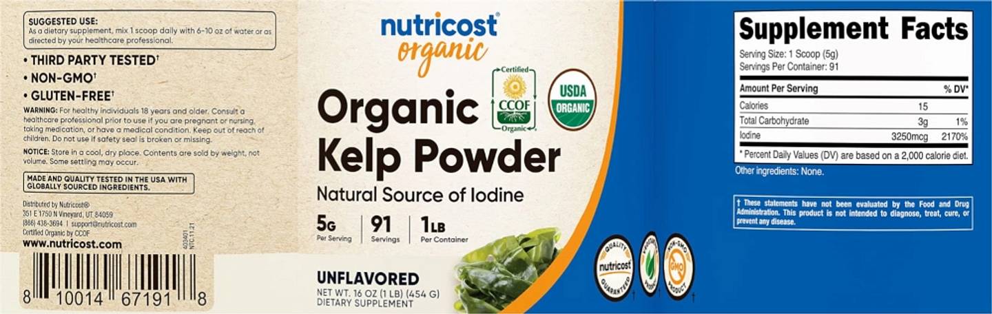 Nutricost, Organic Kelp Powder label