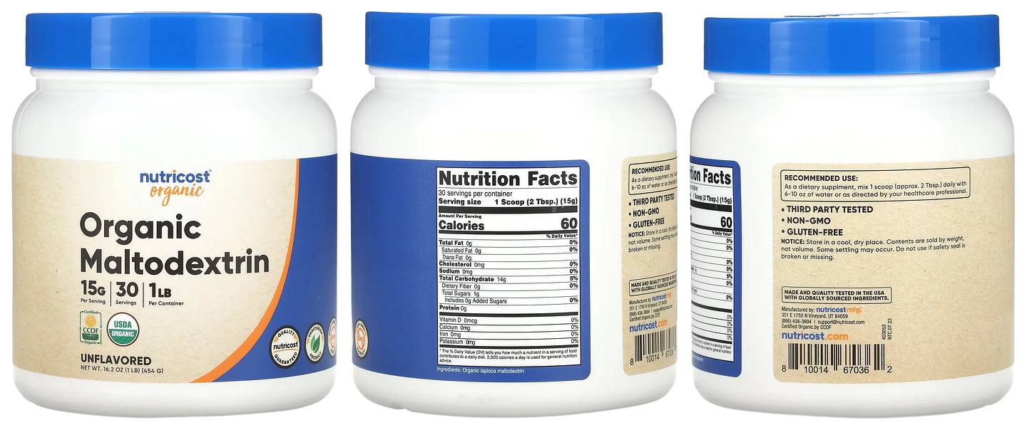 Nutricost, Organic Maltodextrin packaging