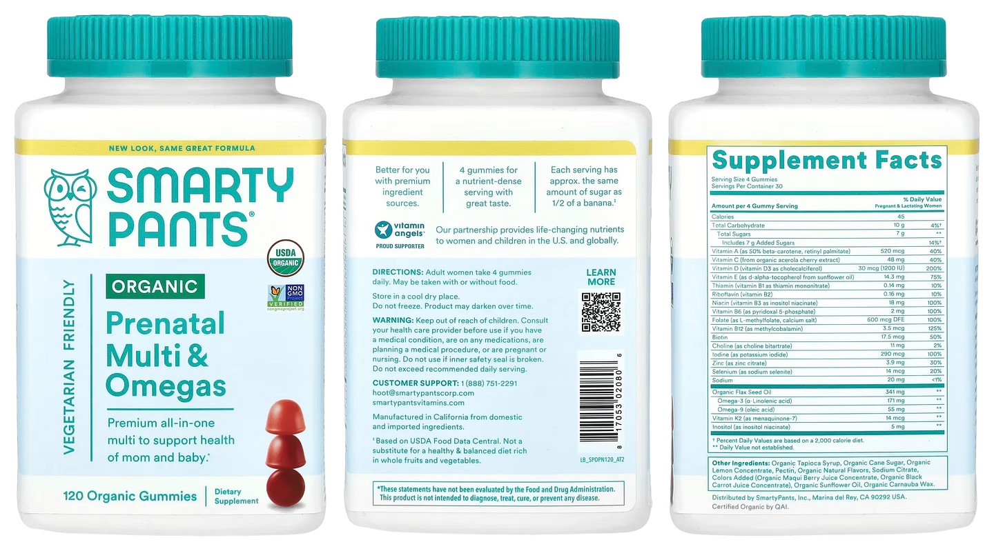 SmartyPants, Organic Prenatal Multi & Omegas packaging