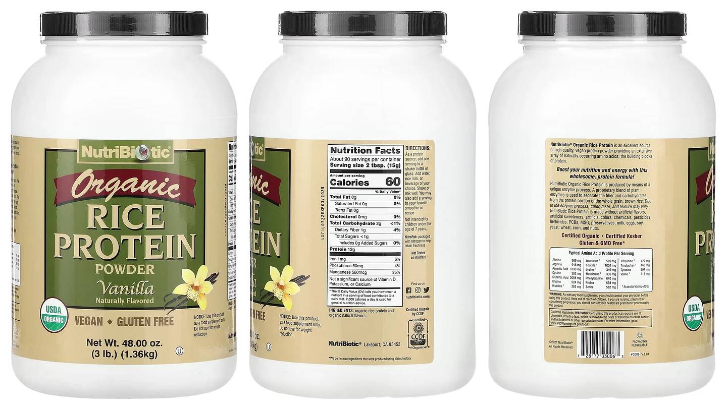 NutriBiotic, Organic Rice Protein Powder, Vanilla packaging