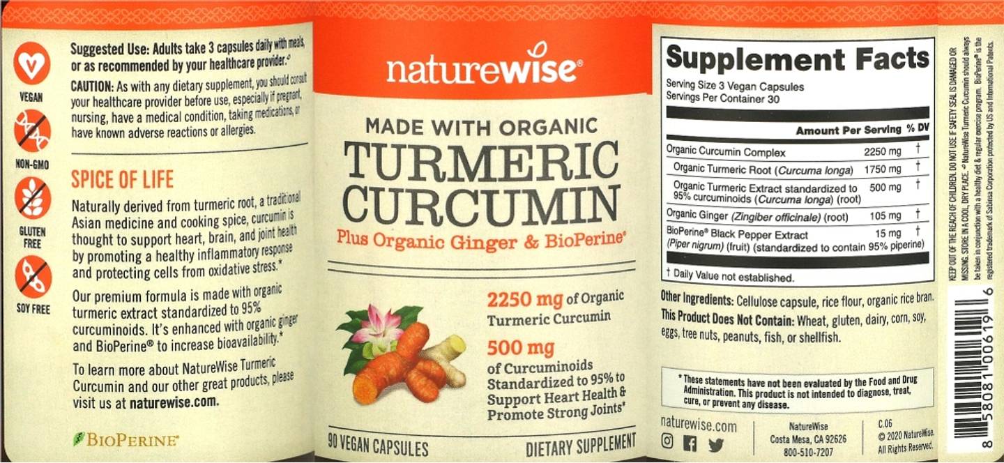 NatureWise, Organic Turmeric Curcumin label