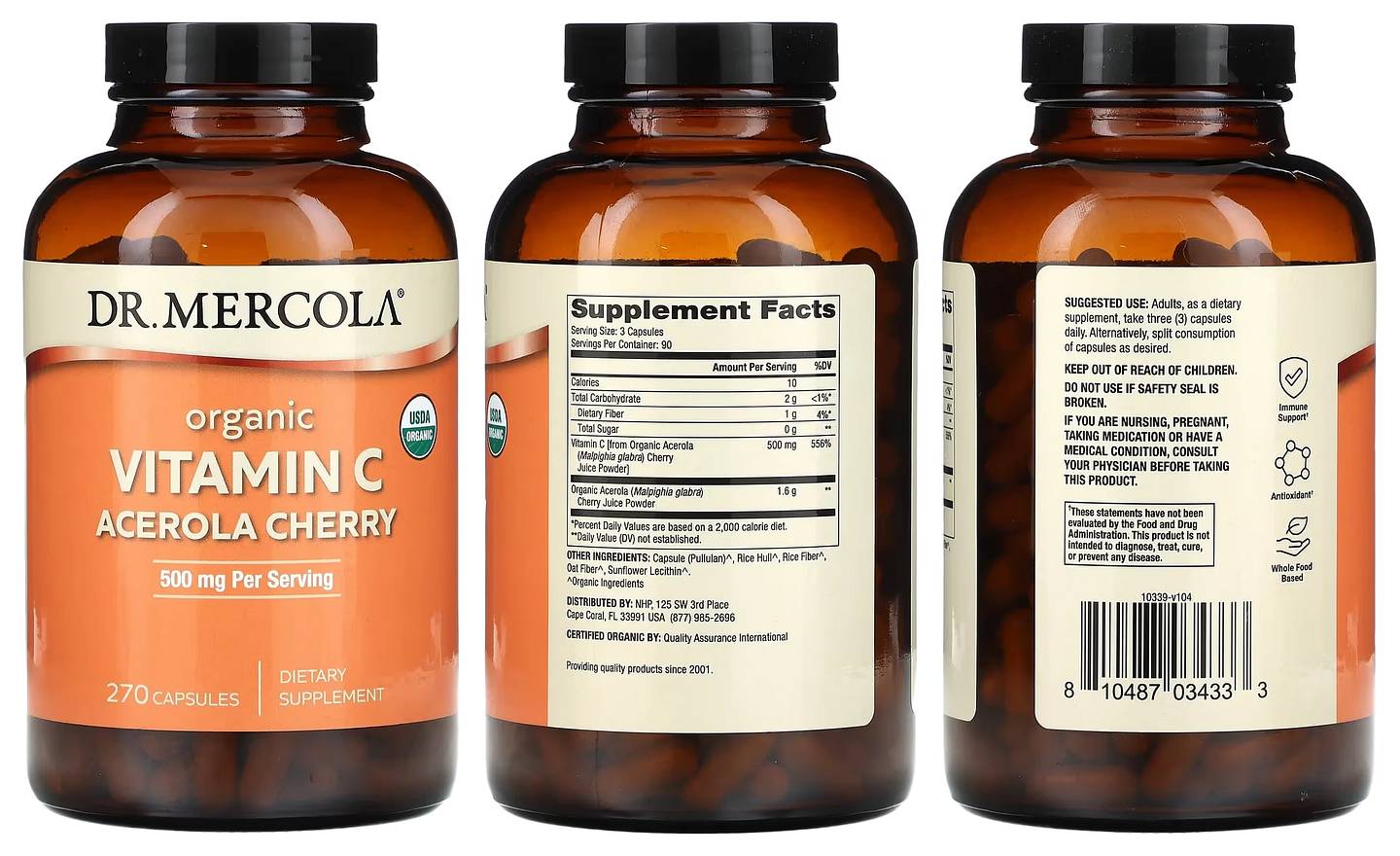 Dr. Mercola, Organic Vitamin C, Acerola Cherry, 500 mg packaging