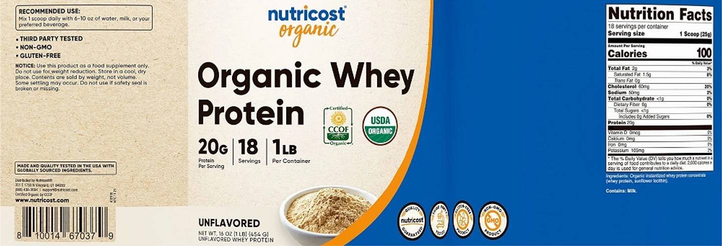 Nutricost, Organic Whey Protein label