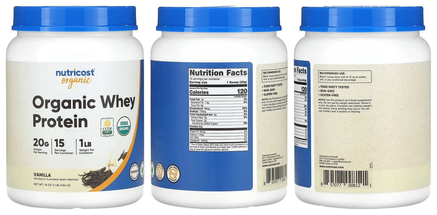 Nutricost, Organic Whey Protein, Vanilla packaging