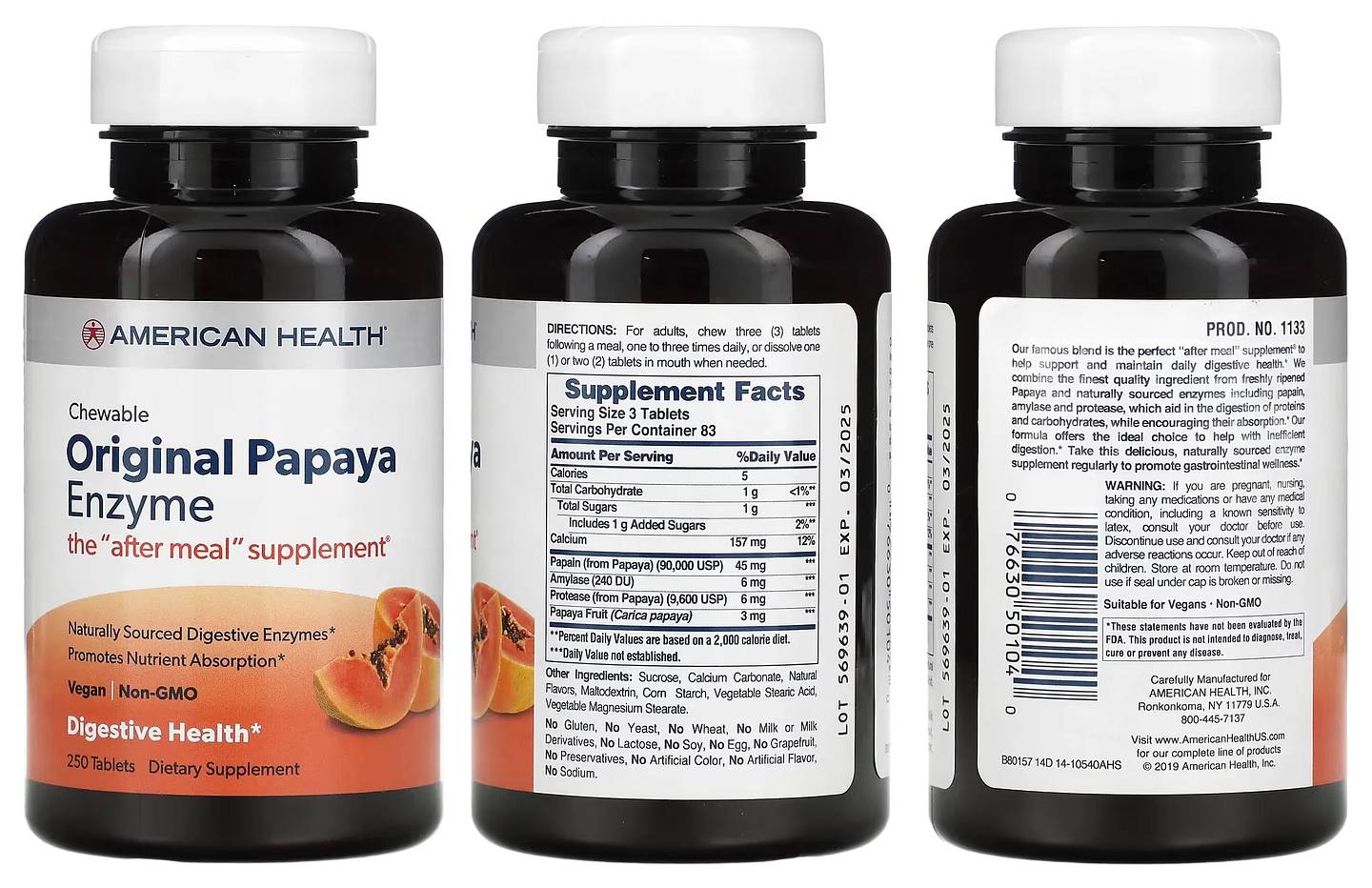 American Health, Original Chewable Papaya Enzyme packaging