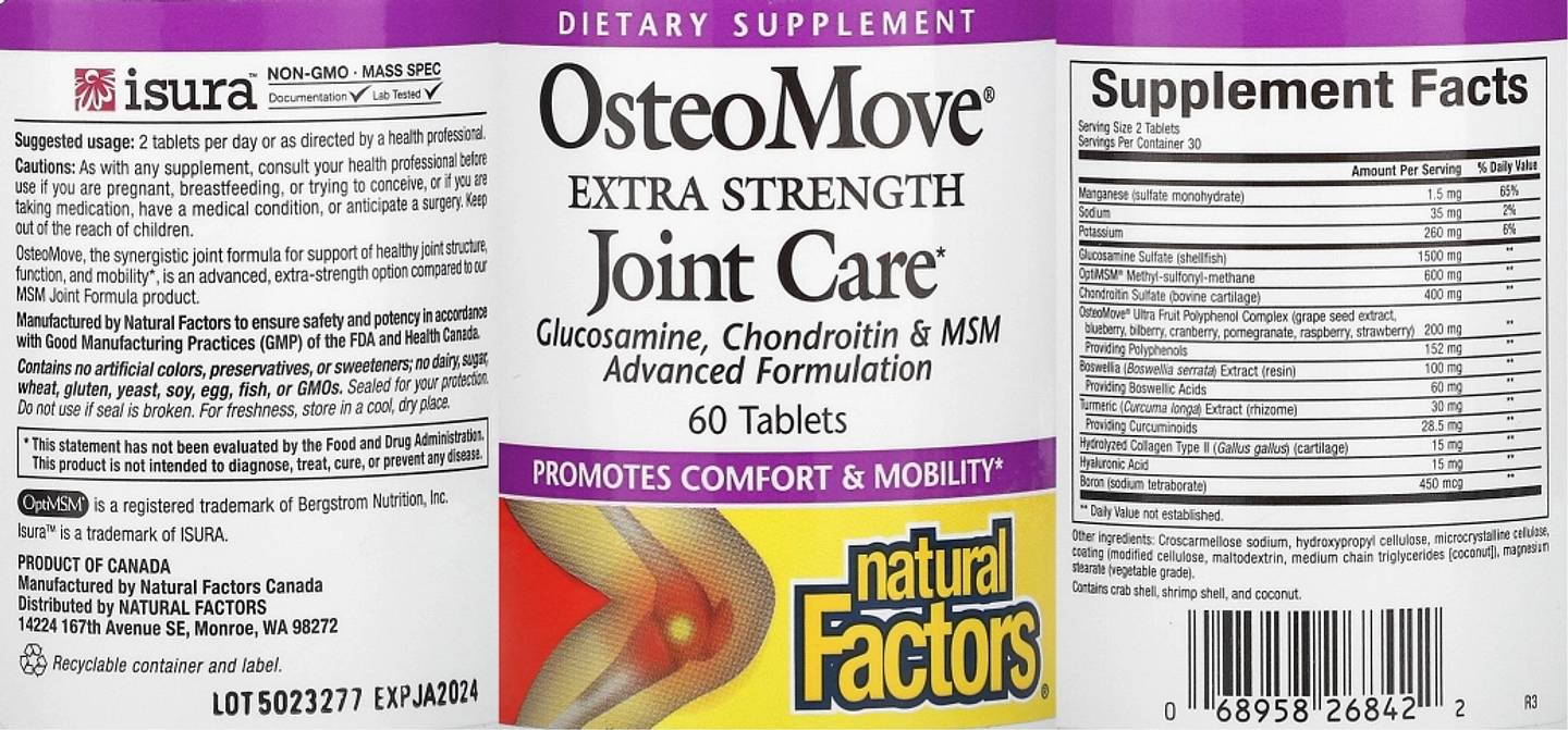 Natural Factors, OsteoMove, Extra Strength Joint Care label