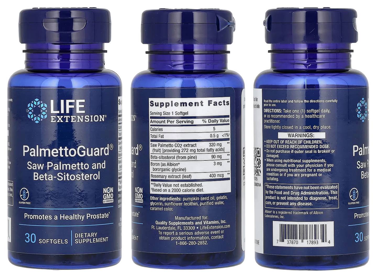 Life Extension, PalmettoGuard, Saw Palmetto and Beta-Sitosterol packaging