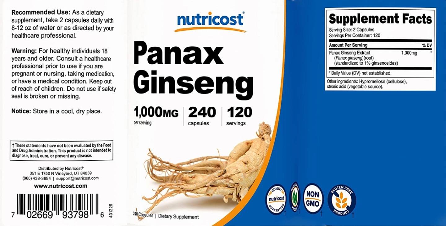 Nutricost, Panax Ginseng label