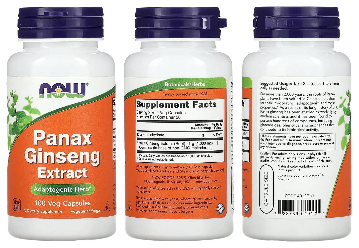 NOW Foods, Panax Ginseng Extract packaging