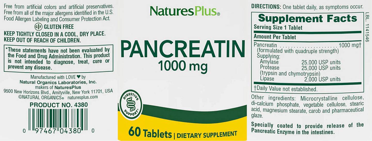 NaturesPlus, Pancreatin label