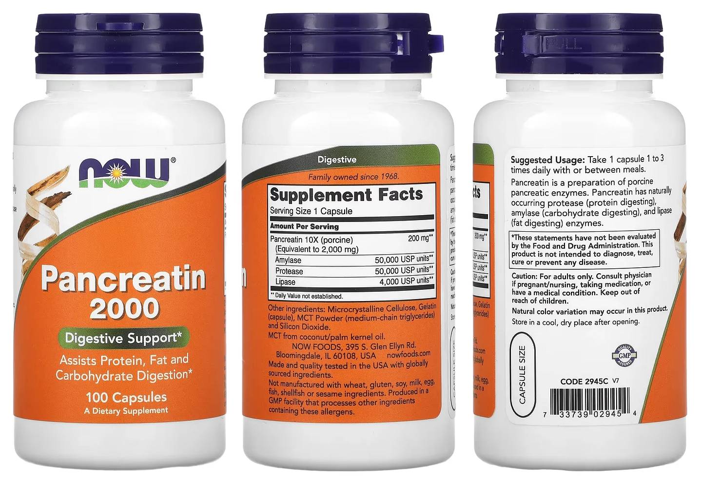 NOW Foods, Pancreatin 2000 packaging