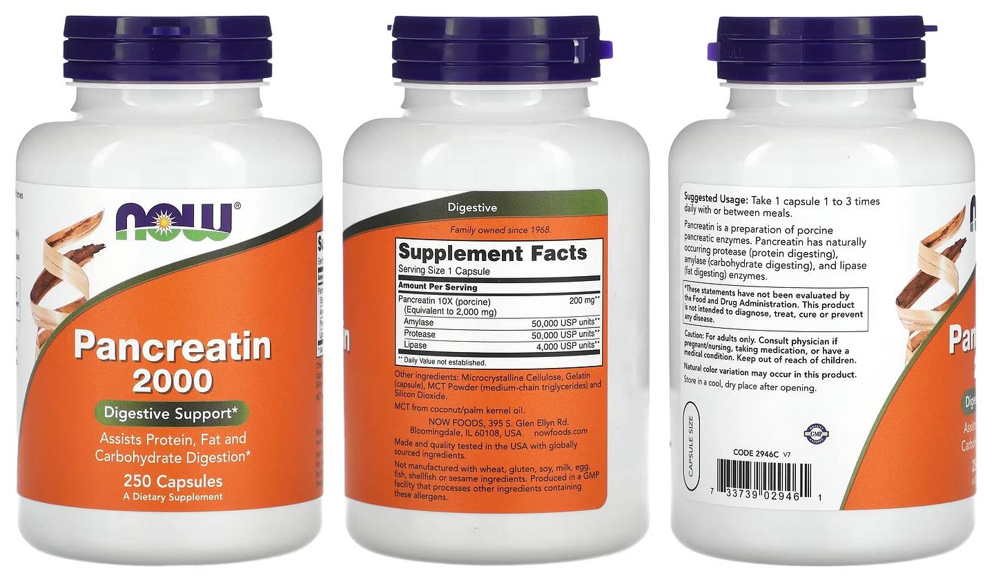 NOW Foods, Pancreatin 2000 packaging