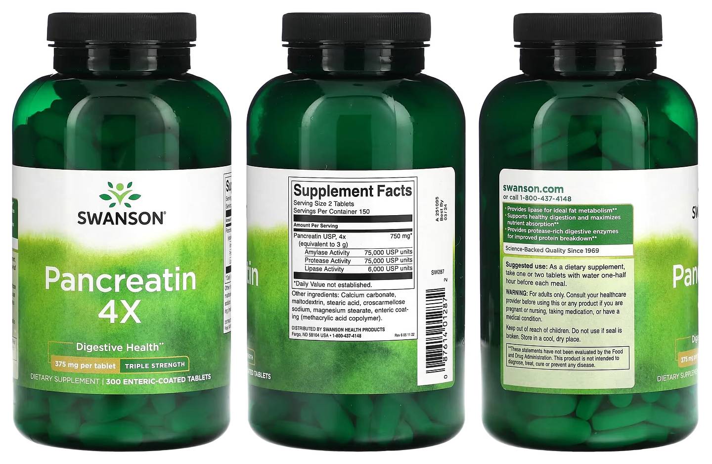 Swanson, Pancreatin 4X, Triple Strength, 375 mg packaging