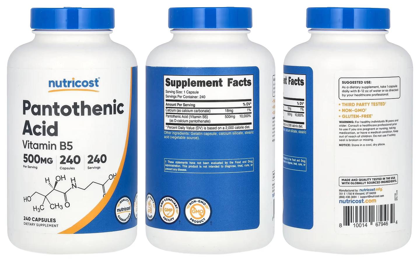Nutricost, Pantothenic Acid packaging