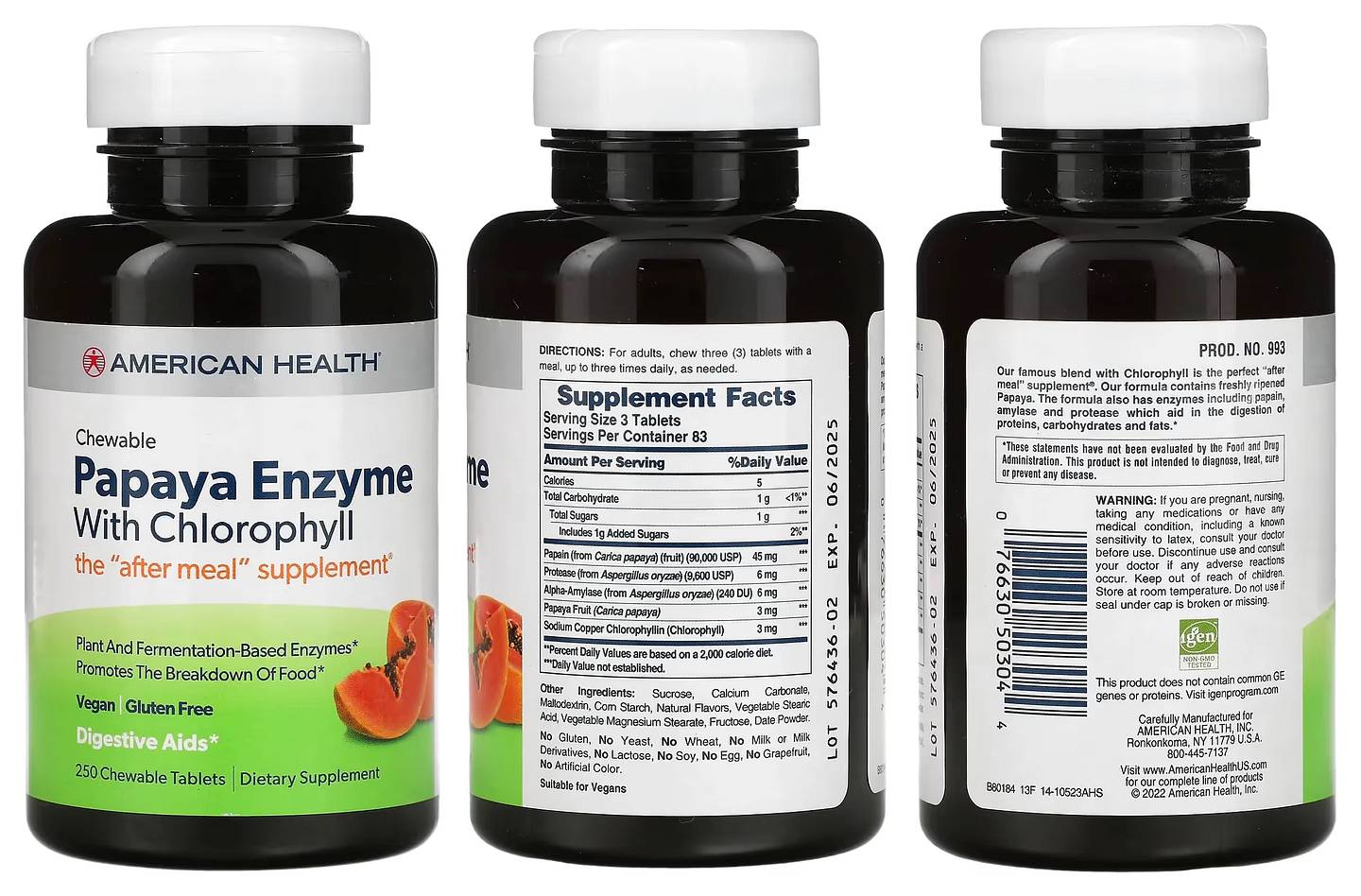 American Health, Papaya Enzyme with Chlorophyll packaging