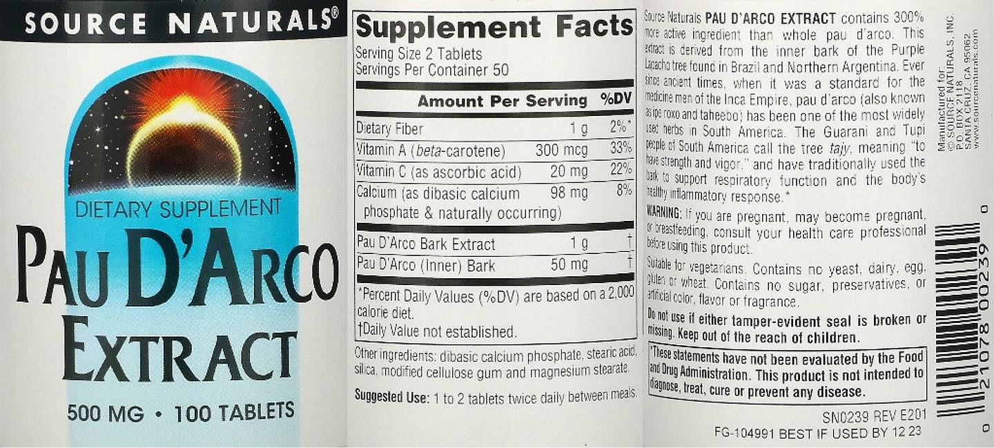 Source Naturals, Pau D'Arco Extract label