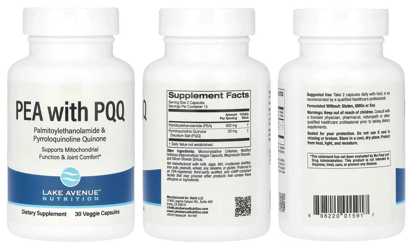 Lake Avenue Nutrition, PEA 300 mg + PQQ 10 mg packaging