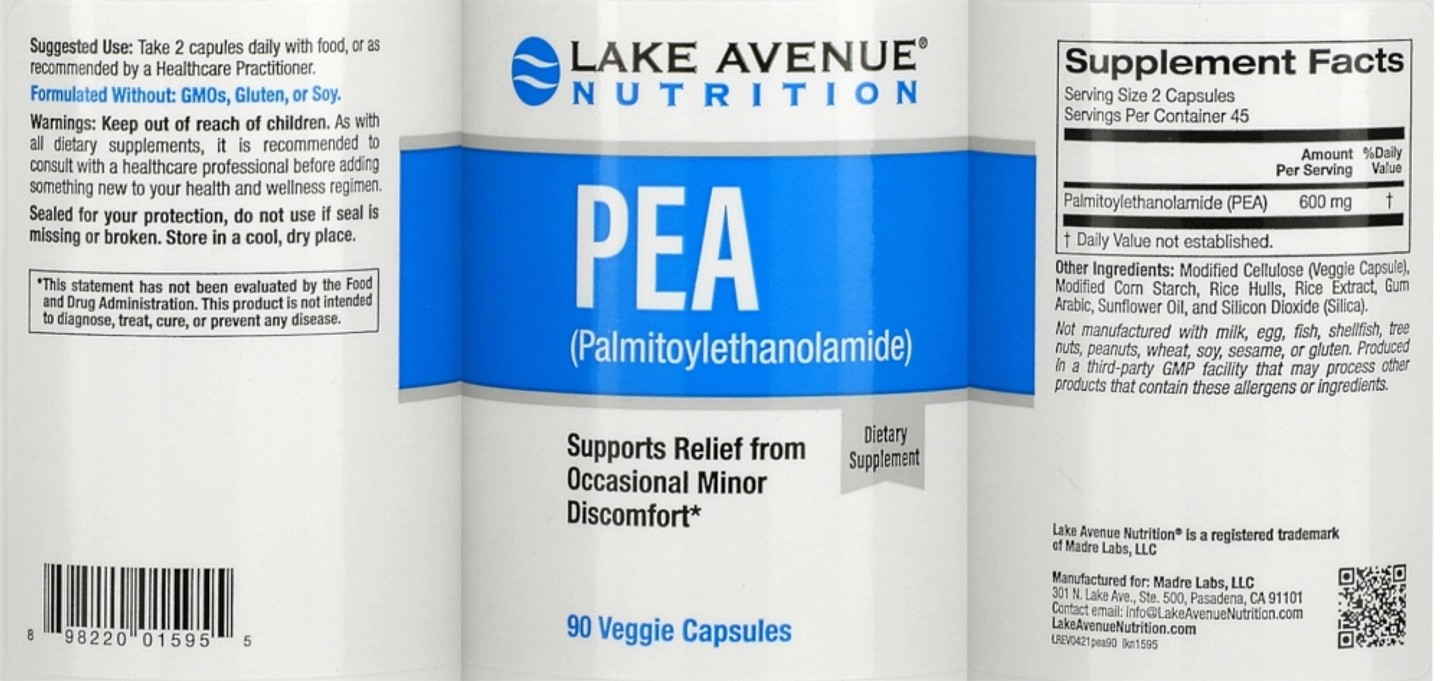 Lake Avenue Nutrition, PEA (Palmitoylethanolamide) label